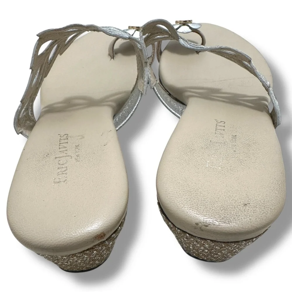 Eric Javits New York Silver Floral Toe Ring Wedge Sandals Women's 9.5 M Resort - Picture 7 of 10